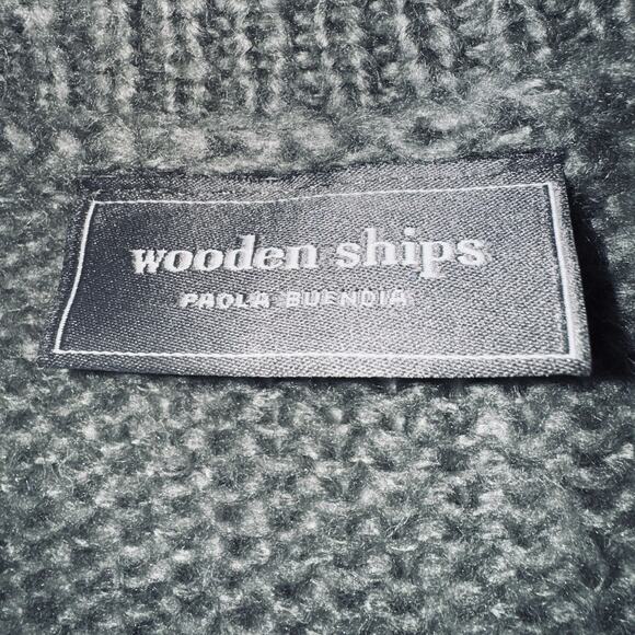 Wooden Ships Mohair Wool Sweater M/L Relax Grey Open Knit Braid Long Sleeve Boxy - Picture 4 of 5